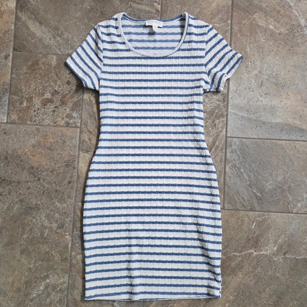 See You Monday Striped Popcorn Textured Bodycon Mini Dress Medium